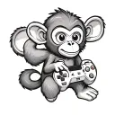 A cute monkey holding a gaming controller tattoo design idea
