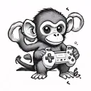 A cute monkey holding a gaming controller tattoo design idea