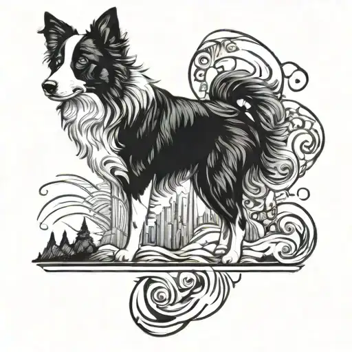 family,travel,love,border Collie, abstrait art tattoo design combining elements tattoo design idea