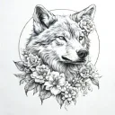 flower wolf moon tattoo design idea
