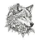 flower wolf moon tattoo design idea
