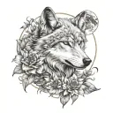 flower wolf moon tattoo design idea