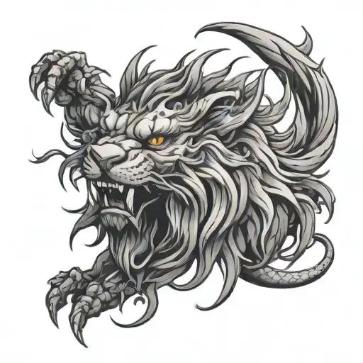 dragon lion fire tattoo design idea