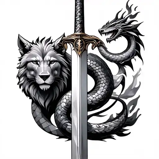 Libra, snake, mythology, torch, 1997, wolf, lion, geometric shape, dragon, sword, flame tattoo design idea