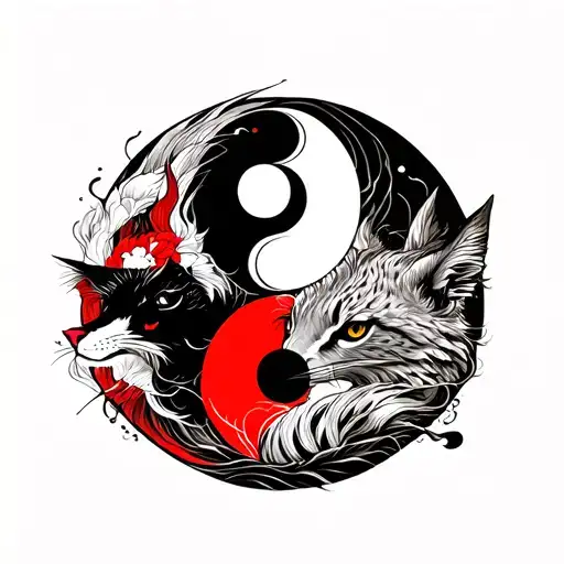 yin and yang red and black tattoo with different animal perspectives  tattoo design idea