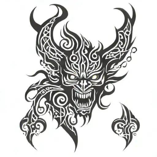 Demon face fire flames tattoo design idea