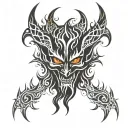 Demon face fire flames tattoo design idea