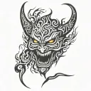 Demon face fire flames tattoo design idea