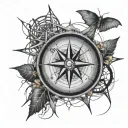 Compass with spider webs around and in it tattoo design idea