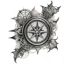 Compass with spider webs around and in it tattoo design idea