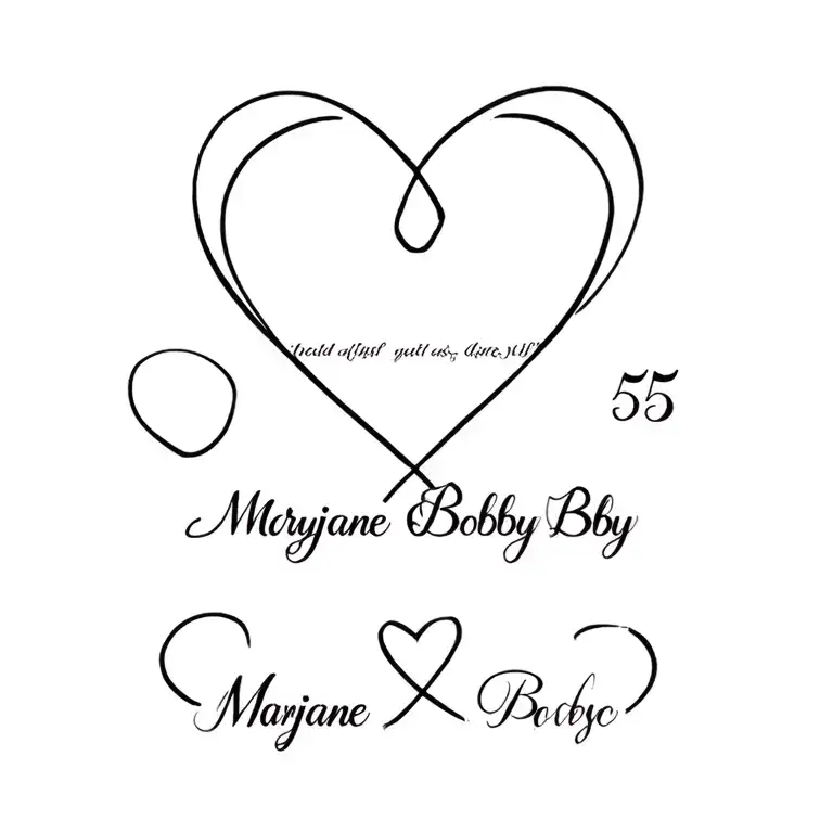 a heart or infinity sign that includes the names Maryjane and Bobby with the date 5/5 tattoo design idea