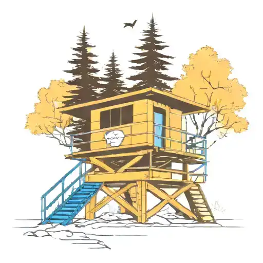 blue Los Angeles lifeguard tower in Aspen trees tattoo design idea