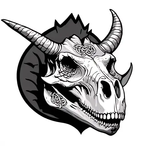 triceratops skull frontal view with Celtic knots tattoo design idea