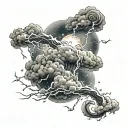 A swirling storm cloud with lightning bolts and stars intertwined, symbolizing the power of nature and the mysteries of the universe tattoo design idea