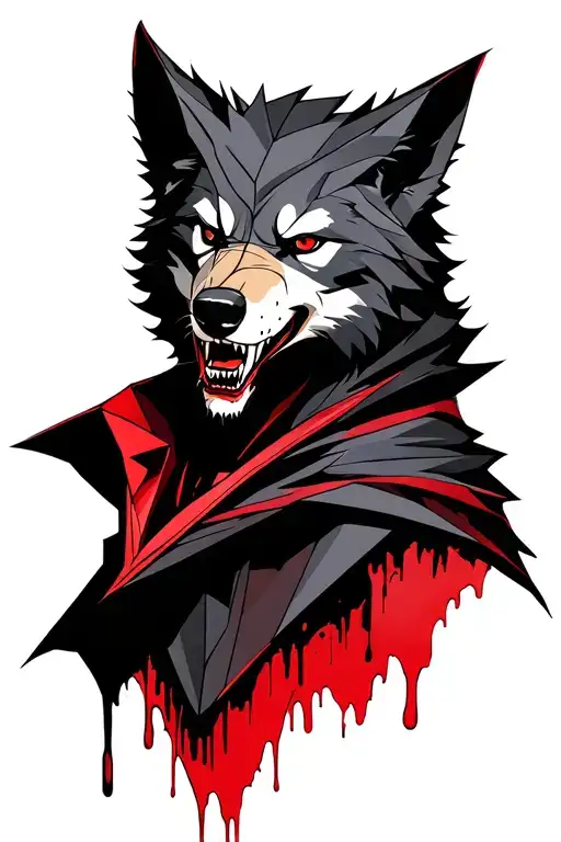 warewolf wearing vampire cape blood dripping from teeth tattoo design idea