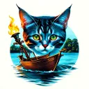 memorable tattoos on the day of death of a close in characteristic objects, torch, boat, cat, August 26 tattoo design idea