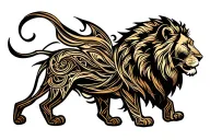 Design a tattoo featuring a majestic African lion, symbolizing strength, courage, wisdom, and justice, with subtle scale tattoo design idea