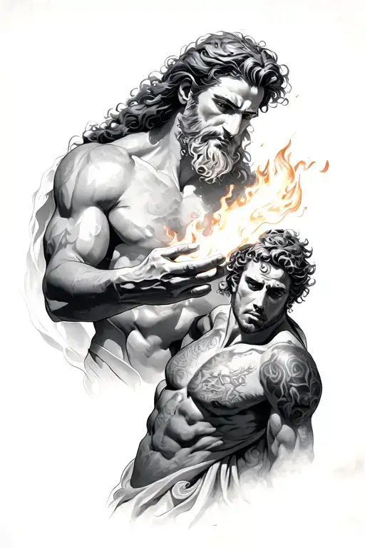 Prometheus giving fire to man tattoo design idea