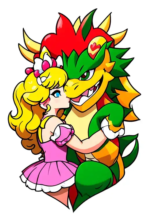 princess peach kissing bowser in a heart tattoo design idea