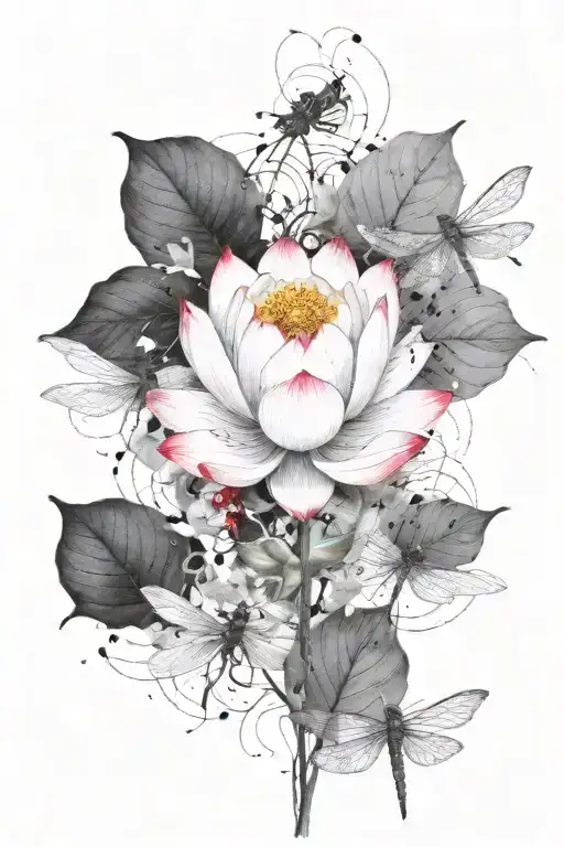 lotus flower, dragonfly tattoo design idea