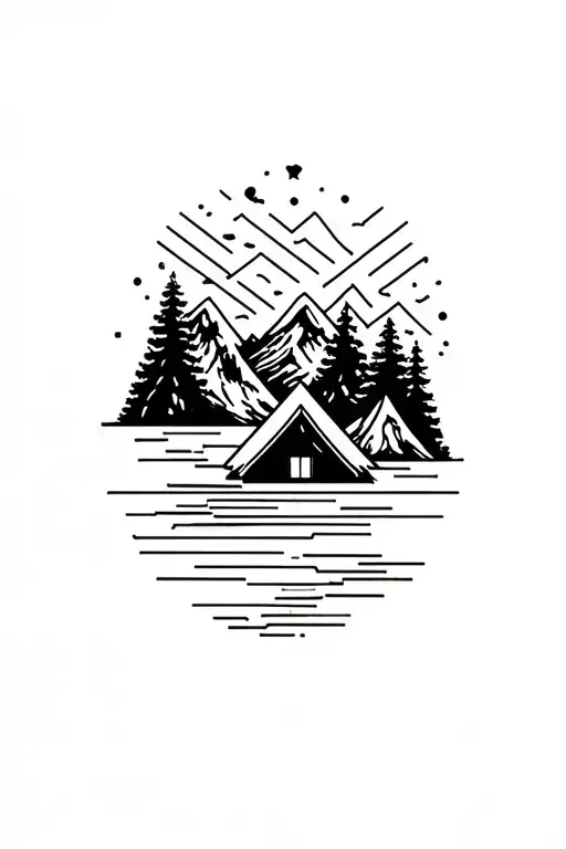 nature, camping, mountains, lines connecting various tattoo design idea