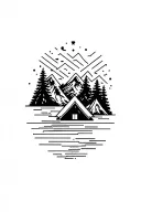 nature, camping, mountains, lines connecting various tattoo design idea