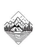 nature, camping, mountains, lines connecting various tattoo design idea