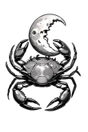 Zodiac symbol Cancer Crab in the centre and Crescent moon between the claws of Cancer Crab and the zodiac symbol Pisces. tattoo design idea