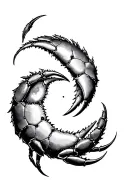 Zodiac symbol Cancer Crab in the centre and Crescent moon between the claws of Cancer Crab and the zodiac symbol Pisces. tattoo design idea