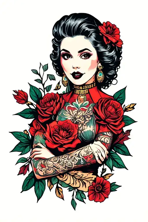 rockabilly arm sleeve tattoo design idea