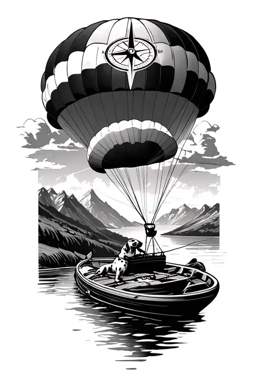 paragliding mountains dalmatian compass travel river outdoors tattoo design idea