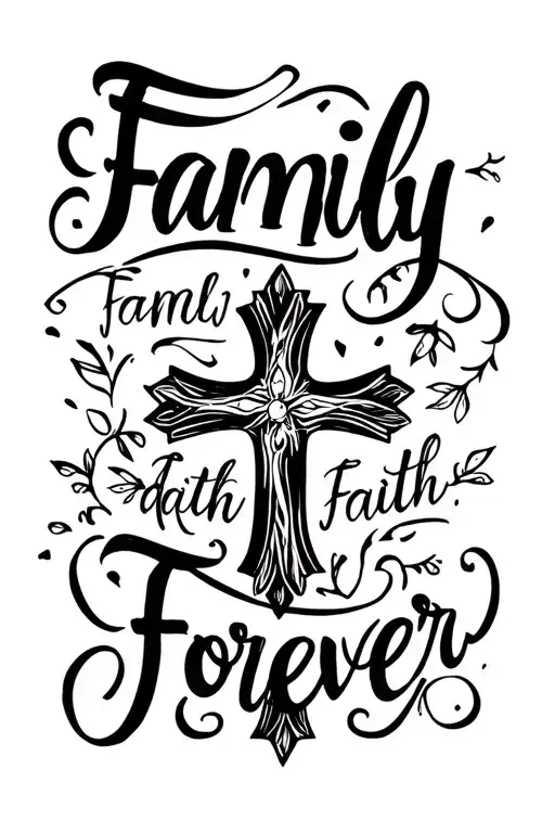 "Family Faith Forever " Cross wrapped loosely tattoo design idea