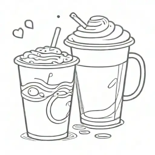 A minimalist tattoo of a boba tea cup and a coffee mug intertwined, symbolizing the client's love for both beverages tattoo design idea