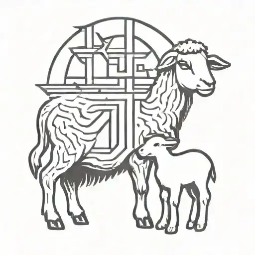 lamb standing with Jesus far behind tattoo design idea