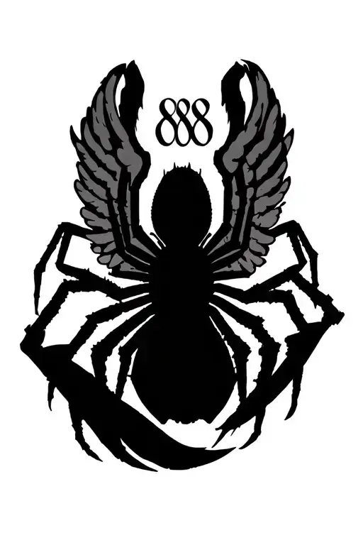 888 angel number with spider hanging tattoo design idea
