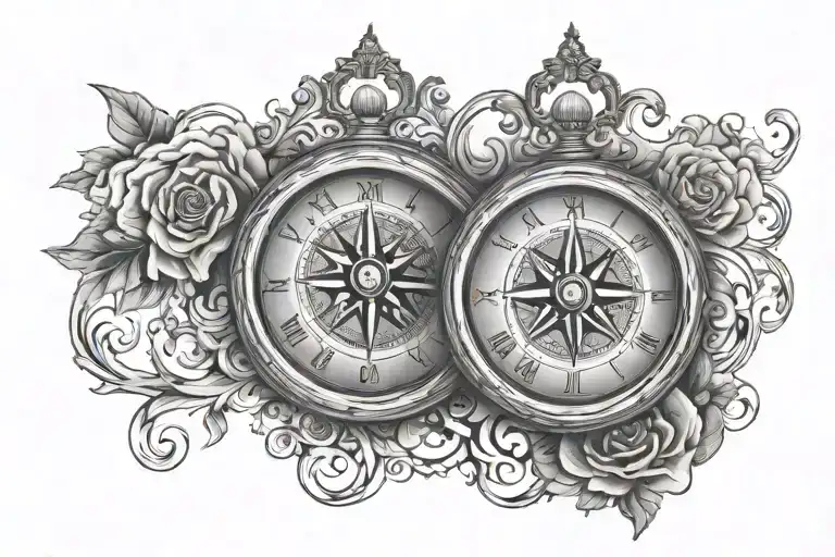 half clock and half compass forearm armband tattoo design idea