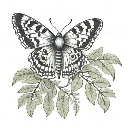 moth  landing on a maidenhair fern tattoo design idea