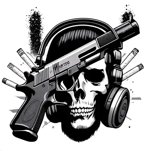 air soft gun with dj head phones and cod and cigarettes tattoo tattoo design idea