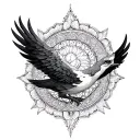 Upper part (under the neck): Winged bird with mandala: symbolizes ascension, spiritual freedom and awakening. tattoo design idea