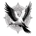 Upper part (under the neck): Winged bird with mandala: symbolizes ascension, spiritual freedom and awakening. tattoo design idea