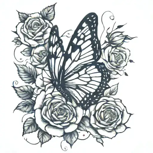 butterfly and roses veins tattoo design idea
