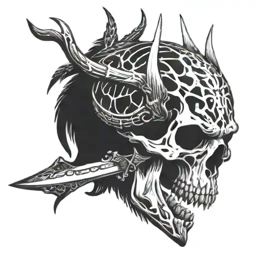 wendigo skull, crow, knife tattoo design idea