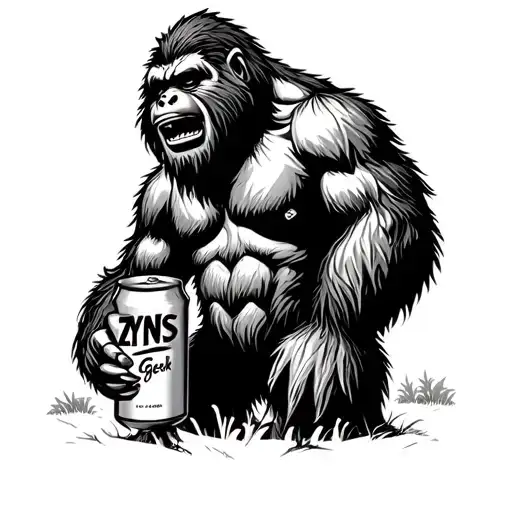 Bigfoot in the woods holding a can of Zyns and hitting a Geek Bar vape tattoo design idea