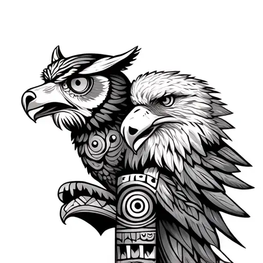 totem pole with owl wolf eagle and bear in tribal design  tattoo design idea