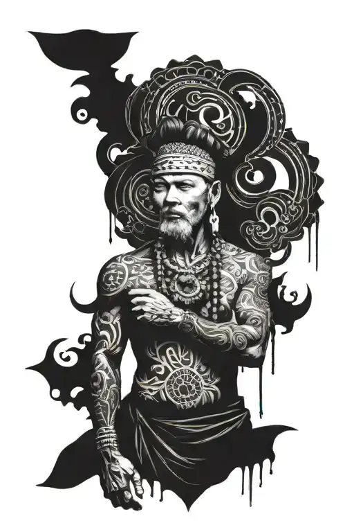 Indio man standing tattoo design idea