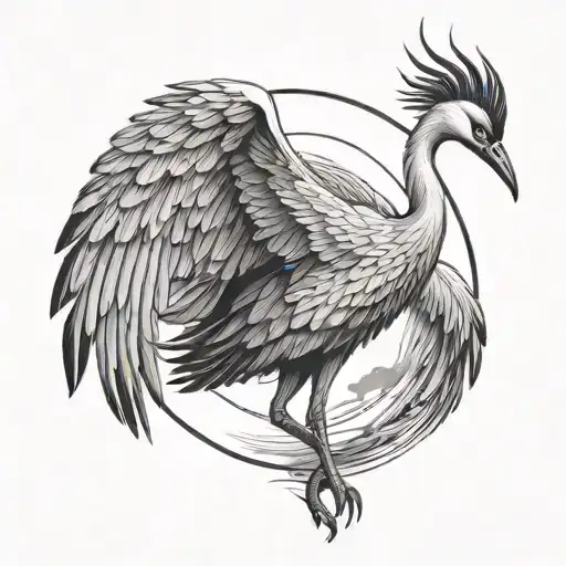 a crane with large wings, the head of the crane comes to the foreground tattoo design idea