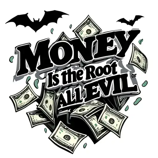"Money is the root of all evil" Money raining and bats flying away tattoo design idea