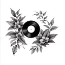 black and white vinyl record tattoo with nature tattoo design idea