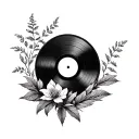 black and white vinyl record tattoo with nature tattoo design idea
