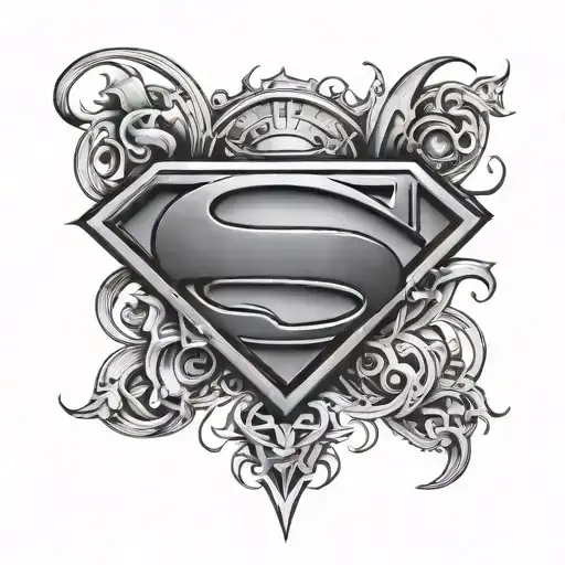 half superman half batman logo intertwined tattoo design idea